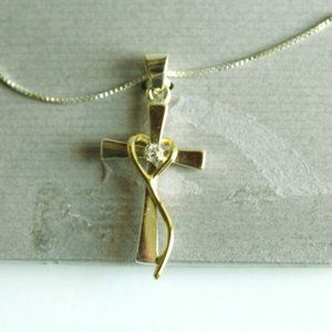 Heart Cross Necklace for Women with Small Diamond